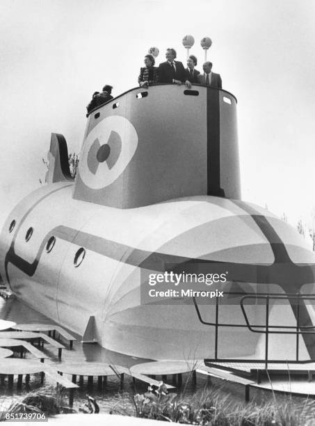 The Yellow Submarine in Liverpool, a large model representation of the submarine featured in the animated film Yellow Submarine, inspired by the song...