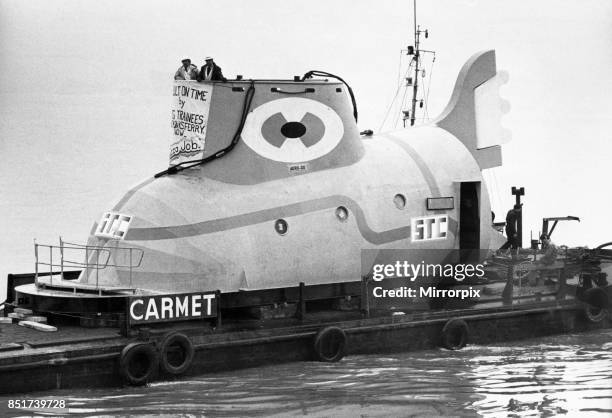 The Yellow Submarine in Liverpool, a large model representation of the submarine featured in the animated film Yellow Submarine, inspired by the song...