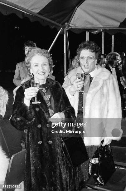 The cast of Coronation Street attend a party, Eileen Derbyshire and Betty Driver, December 1985.