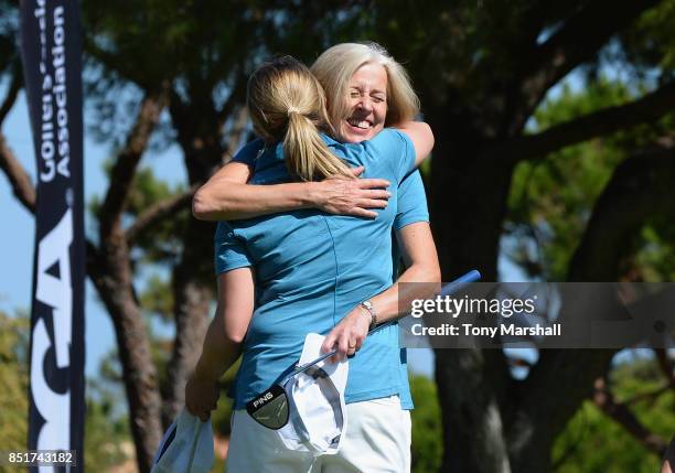 Kym Larratt and Trish Formoy of Kibworth Golf Club celebrate winning The WPGA Lombard Trophy Grand Final during The WPGA Lombard Trophy Final - Day...