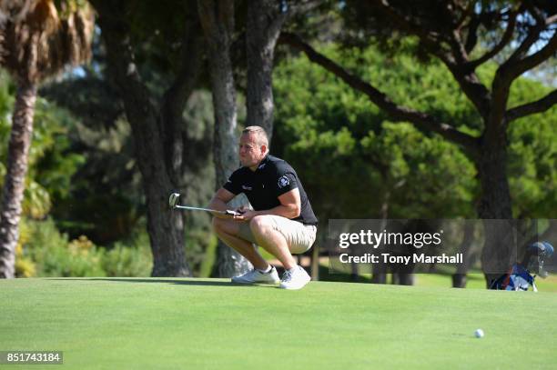 Scott McGovern of Normanton Golf Club reacts as his putt narrowly misses the hole on the 1st play off hole during The Lombard Trophy Final - Day Two...