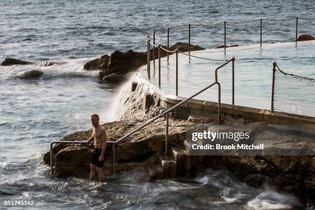 Swimmer enters the sea next to the Bronte Ocean Pool on September 23, 2017 in Sydney, Australia. The Bureau of Meteorology is forecasting...