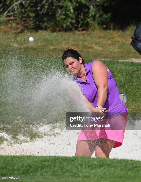 Nikki Dunn of Dinsdale Spa Golf Club plays out of a bunker on the 17th green during The WPGA Lombard Trophy Final - Day Two on September 22, 2017 in...