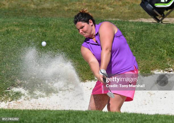 Nikki Dunn of Dinsdale Spa Golf Club plays out of a bunker on the 17th green during The WPGA Lombard Trophy Final - Day Two on September 22, 2017 in...