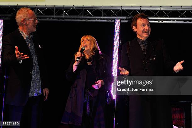 Bob Harris, Cynthia Lennon and Mike McCartney speak at Sound & Vision at Abbey Road Studios on February 26, 2009 in London, England.