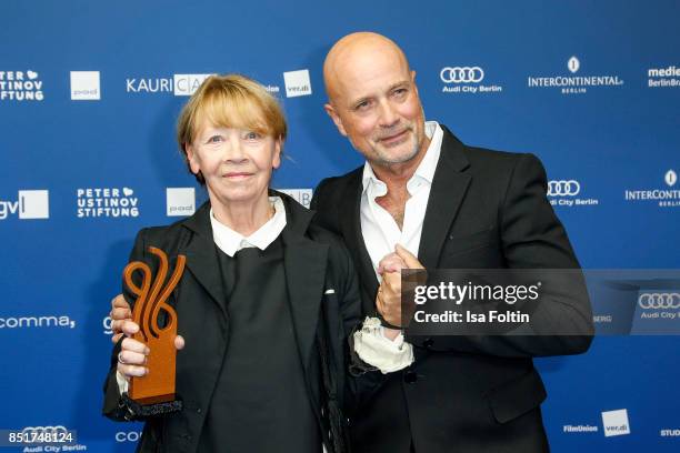 German actress and award winner Jutta Hoffmann with Christian Berkel during the 6th German Actor Award Ceremony at Zoo Palast on September 22, 2017...