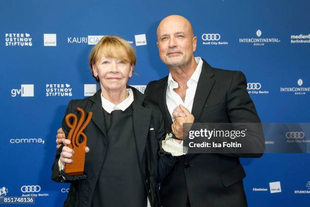 German actress and award winner Jutta Hoffmann with Christian Berkel during the 6th German Actor Award Ceremony at Zoo Palast on September 22, 2017...