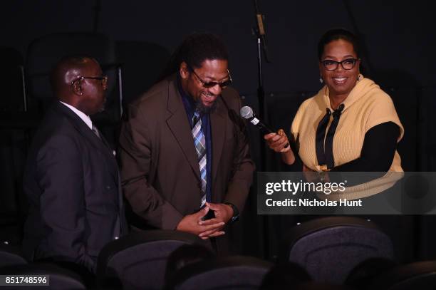 Oprah Winfrey speaks with guests at the Tribeca TV Festival series premiere of Released at Cinepolis Chelsea on September 22, 2017 in New York City.