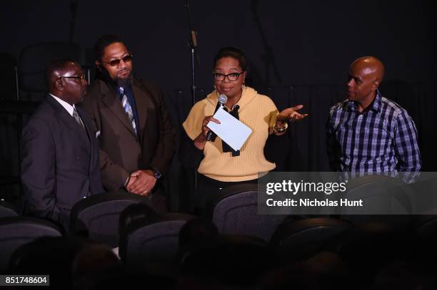 Oprah Winfrey speaks with guests at the Tribeca TV Festival series premiere of Released at Cinepolis Chelsea on September 22, 2017 in New York City.