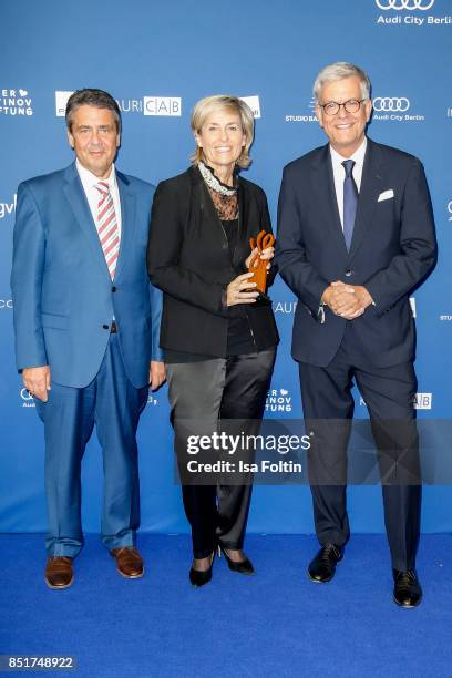 German foreign minister and award winner for inspitarion Sigmar Gabriel with Karola Wille and Thomas Bellut during the 6th German Actor Award...