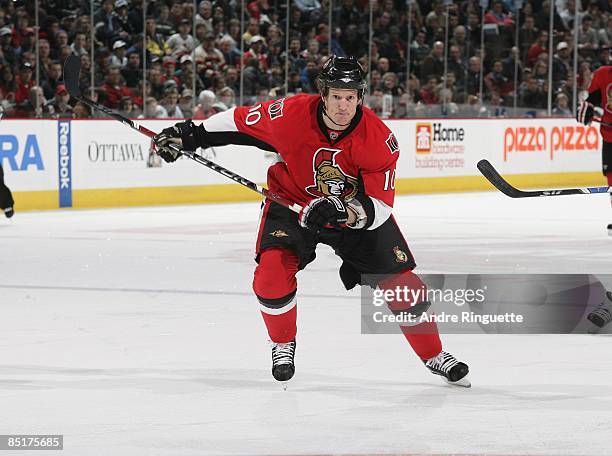 Shean Donovan of the Ottawa Senators skates against the San Jose Sharks at Scotiabank Place on February 26, 2009 in Ottawa, Ontario, Canada.