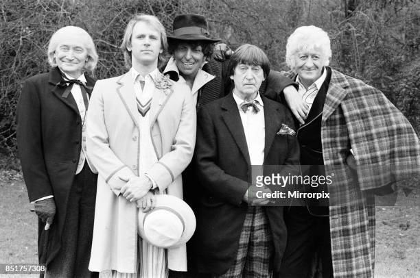 Photocall for special 90 minute Doctor Who episode titled 'The Five Doctors', which will celebrate 20 years of the sci fi series, 17th March 1983....