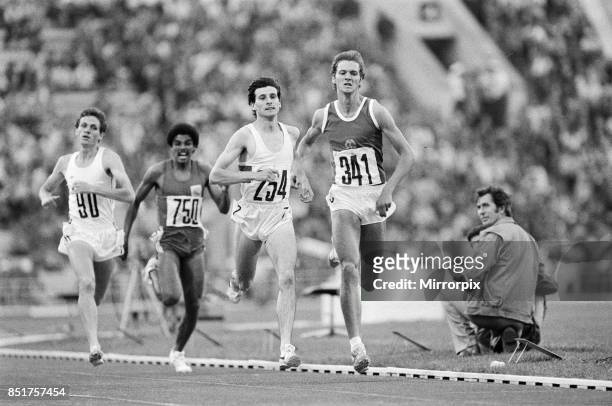 Olympic Games at the Central Lenin Stadium in Moscow, Soviet Union, Sebastian Coe of Great Britain in action to win the Men's 1500 metres semi final...