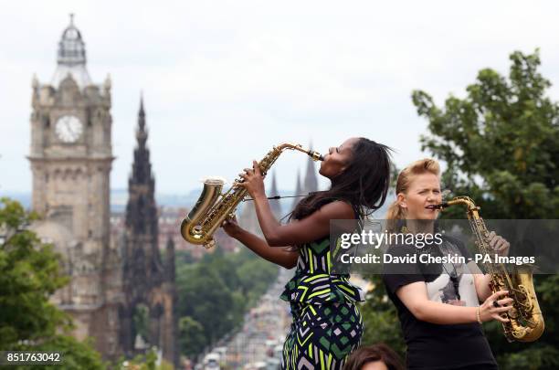 Performers Leah Cooper and Tia Fuller help to launch the 35th Edinburgh Jazz Festival on Calton Hill starting later this week.