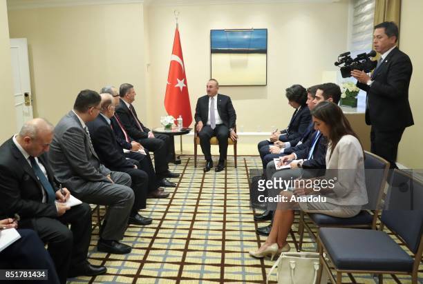 Foreign Affairs Minister of Turkey, Mevlut Cavusoglu meets with General Coordinator of the High Negotiations Committee Riyad Hijab at Peninsula Hotel...