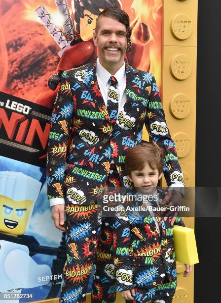 Perez Hilton and son Mario Armando Lavandeira III arrive at the premiere of 'The LEGO Ninjago Movie' at Regency Village Theatre on September 16, 2017...