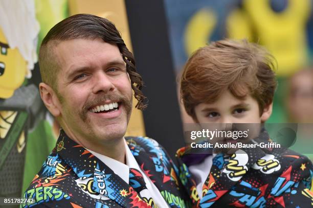 Perez Hilton and son Mario Armando Lavandeira III arrive at the premiere of 'The LEGO Ninjago Movie' at Regency Village Theatre on September 16, 2017...