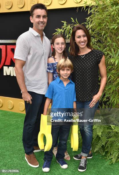 Swimmer Janet Evans and family arrive at the premiere of 'The LEGO Ninjago Movie' at Regency Village Theatre on September 16, 2017 in Westwood,...