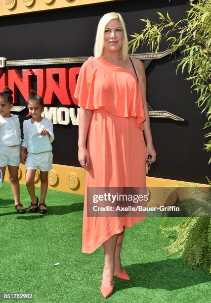 Actress Tori Spelling arrives at the premiere of 'The LEGO Ninjago Movie' at Regency Village Theatre on September 16, 2017 in Westwood, California.