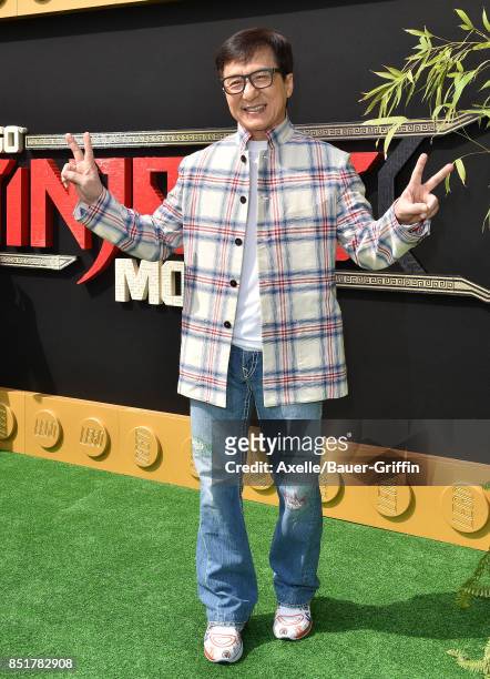Actor Jackie Chan arrives at the premiere of 'The LEGO Ninjago Movie' at Regency Village Theatre on September 16, 2017 in Westwood, California.