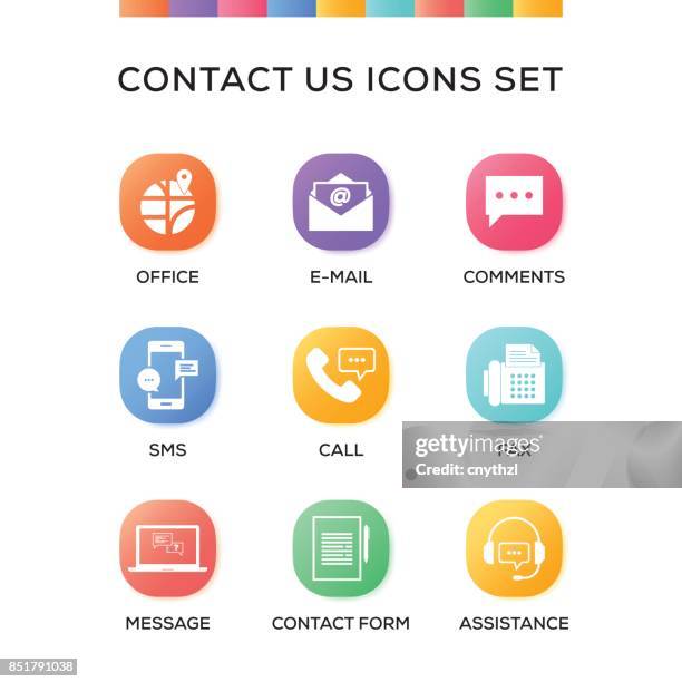 contact us icons set on gradient background - virtual office stock illustrations