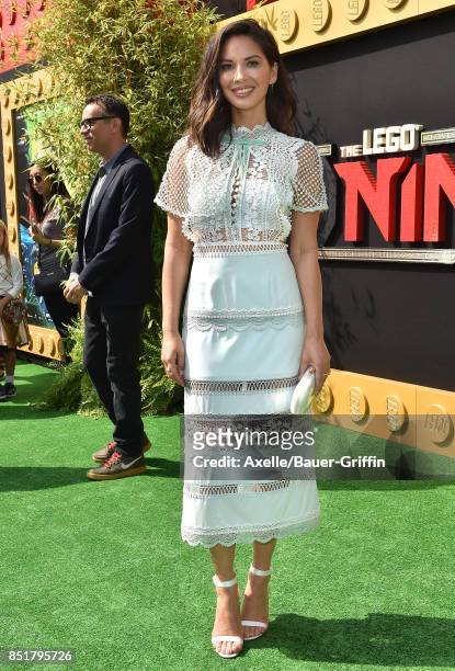 Actress Olivia Munn arrives at the premiere of 'The LEGO Ninjago Movie' at Regency Village Theatre on September 16, 2017 in Westwood, California.