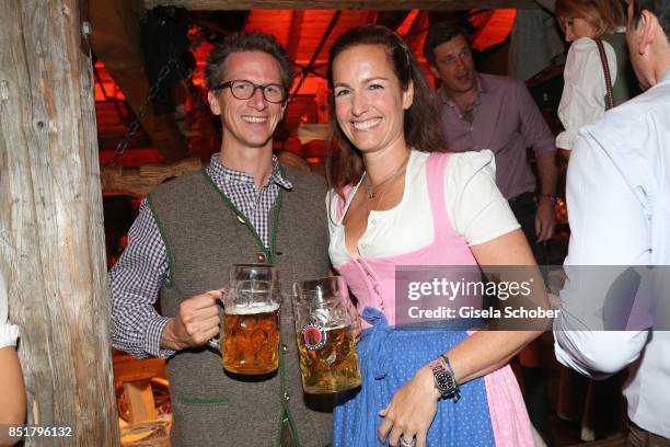 Manuel von Bayern and Gioia von Thun during the Oktoberfest at Kaefer Schaenke Theresienwiese on September 22, 2017 in Munich, Germany.