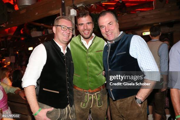 Florian Hoeness, son of Uli Hoeness, Clemens Toennies and his son Max Toennies during the Oktoberfest at Kaefer Schaenke Theresienwiese on September...