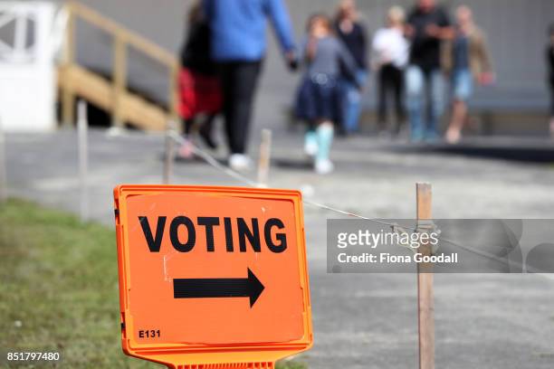 People head in to vote at a polling station at the Waterview Methodist Church on September 23, 2017 in Auckland, New Zealand. Voters head to the...