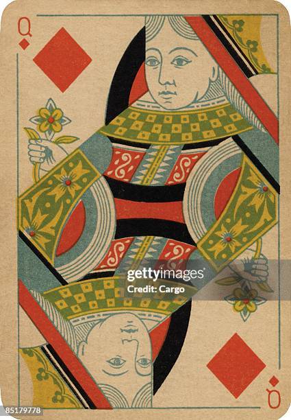 queen of diamonds vintage playing card - queen of diamonds stock illustrations