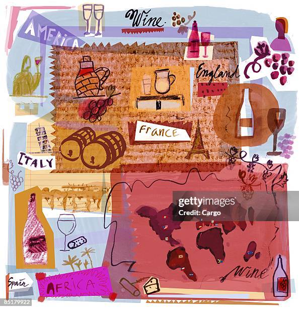 stockillustraties, clipart, cartoons en iconen met collage of wine from different parts of the world - vino