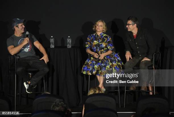 Andy Cohen, Amy Sedaris and Paul Dinello speak at the Tribeca TV Festival series premiere of At Home with Amy Sedaris at Cinepolis Chelsea on...