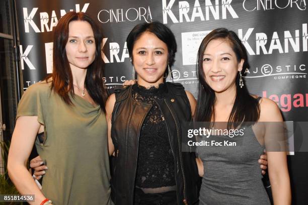 Actress Sabine Crossen, director Caroline Chu and actress Mi Kwan Lock attend "Krank" Screening Cocktail at SACD on September 22, 2017 in Paris,...