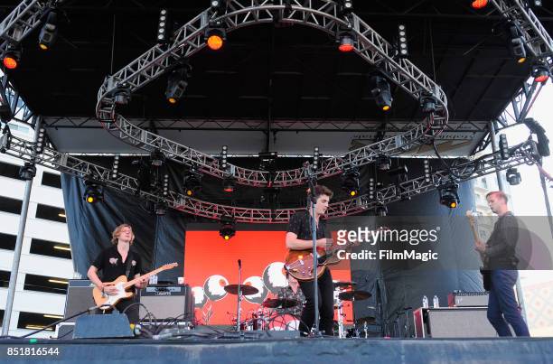 Joe Falconer, Kieran Shudall, and Sam Rourke of Circa Waves perform on Huntridge Stage during day 1 of the 2017 Life Is Beautiful Festival on...