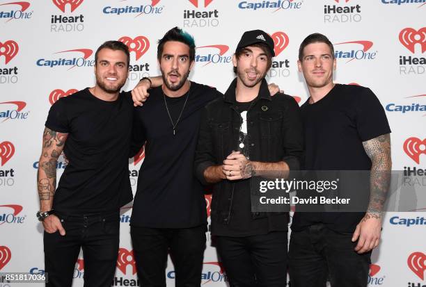 Zack Merrick, Jack Barakat, Alex Gaskarth, and Rian Dawson of music group All Time Low attend the 2017 iHeartRadio Music Festival at T-Mobile Arena...