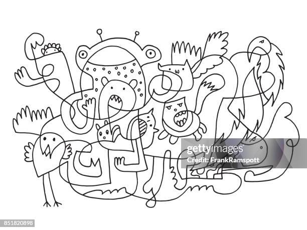 stockillustraties, clipart, cartoons en iconen met abstract grappige doodle dieren tekenen - abstract doodle