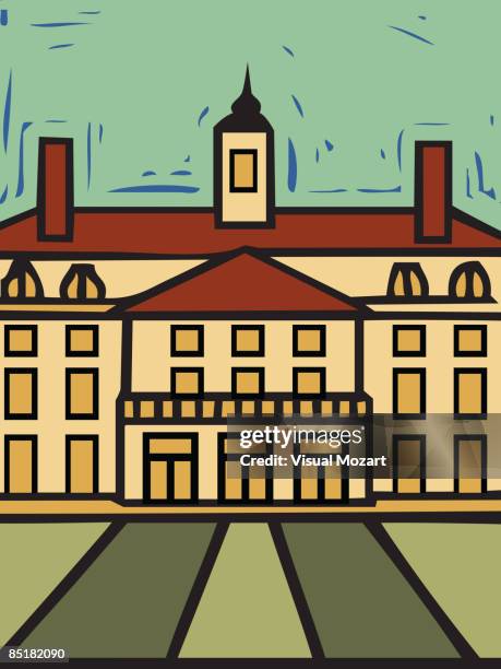 a large university building - school facade stock illustrations