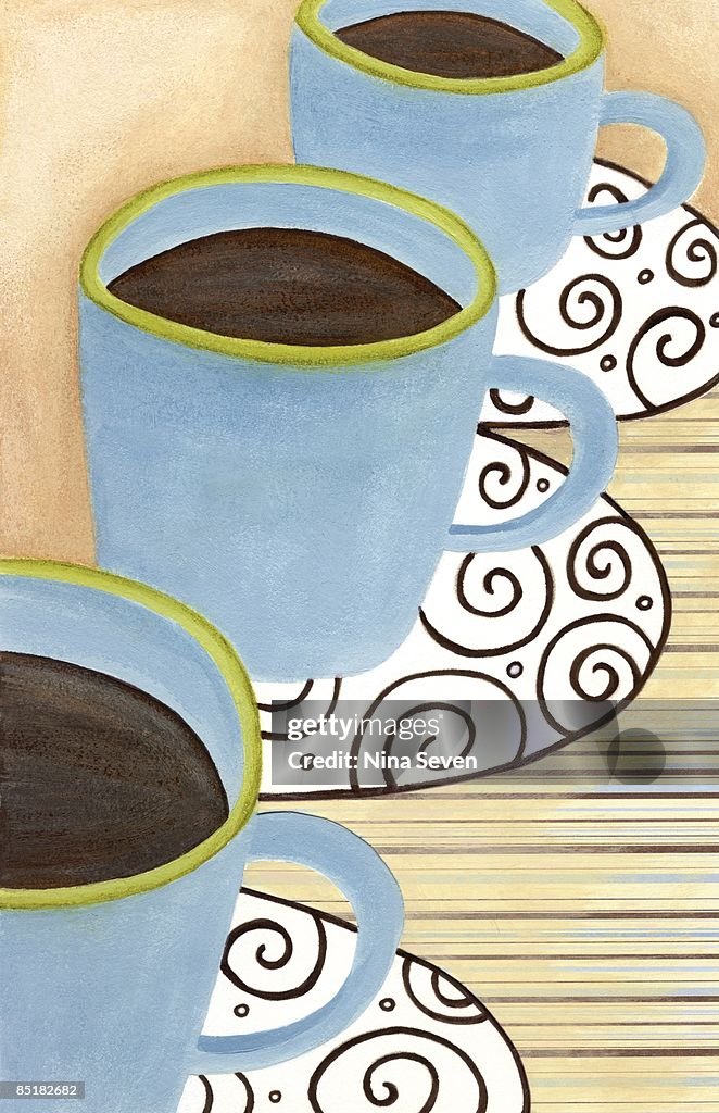 Closeup of three cups of coffee