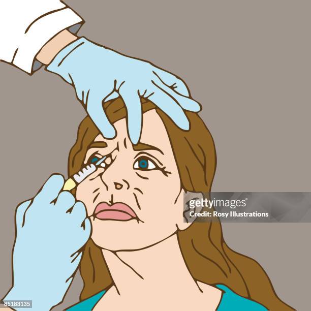 stockillustraties, clipart, cartoons en iconen met a doctor giving a botox injection to a womans forehead - botox