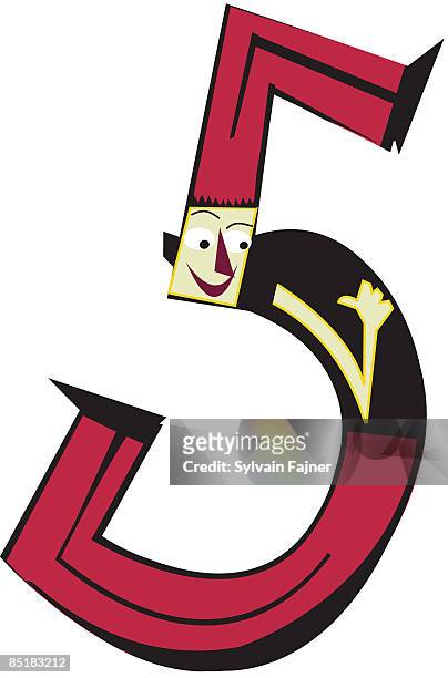 ilustraciones, imágenes clip art, dibujos animados e iconos de stock de illustration of a man creating the number 5 with his body - contortionist