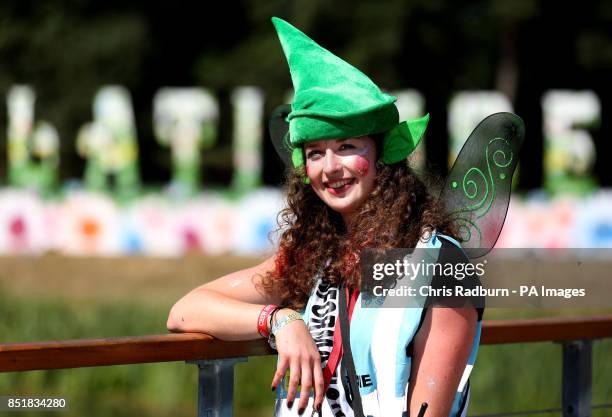 Amy Hannaford from Devizes who will be dressed as a Pixie over the weekend as she points festival goers in the right direction during the Latitude...