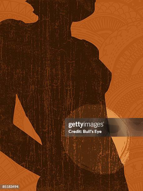 silhouette of a woman with a spotlight on her abdomen - orange background spotlight stock illustrations