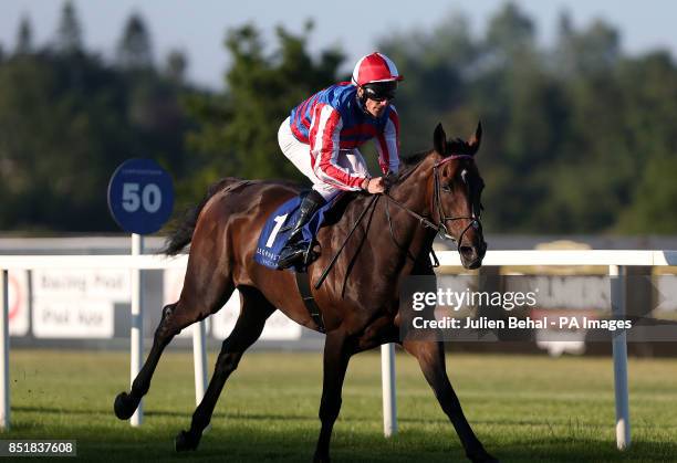 Royal Diamond ridden by jockey Johnny Murtagh races home in the Challenge Stakes at Leopardstown Racecourse, Dublin, Ireland.