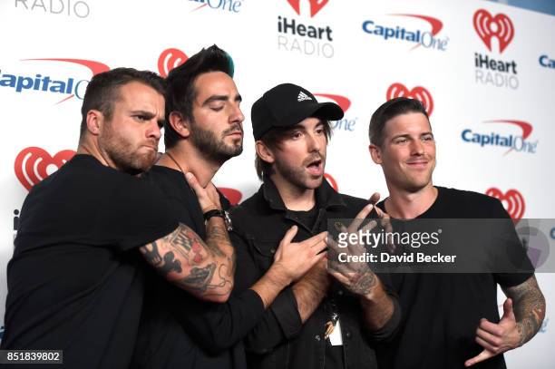 Zack Merrick, Jack Barakat, Alex Gaskarth, and Rian Dawson of music group All Time Low attend the 2017 iHeartRadio Music Festival at T-Mobile Arena...