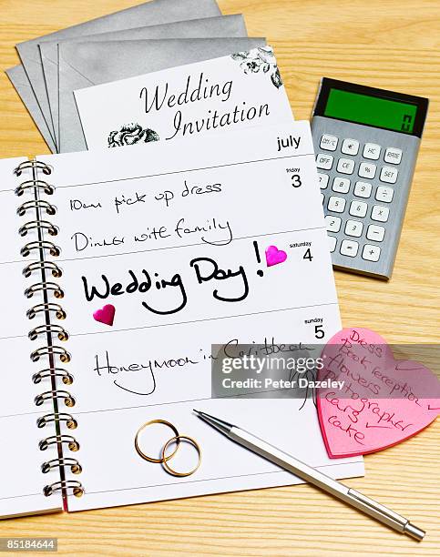 wedding day in diary - wedding planning foto e immagini stock