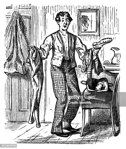 getting dressed - man getting dressed stock illustrations