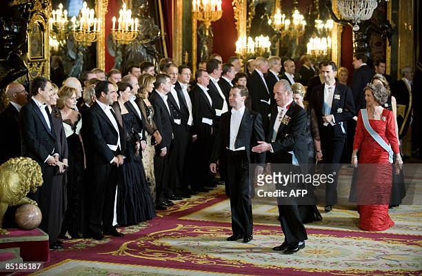 Spain's Prince Felipe , Spanish Queen Sofia , Russian President's wife Svetlana Russian President Dmitry Medvedev and Spanish King Juan Carlos greet...
