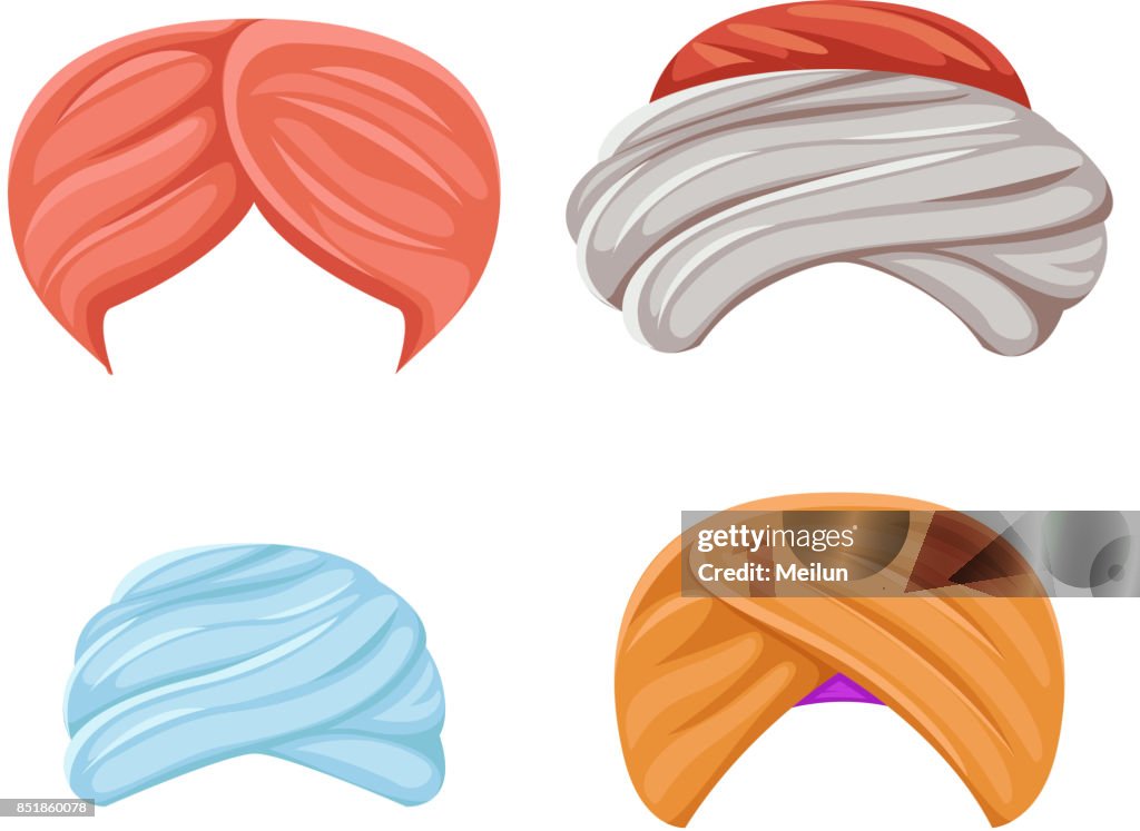 Arab Indian Culture Headdress Turban Sikh Sultan Bedouin Isolated Icons Set  Cartoon Design Video Chat Effects Photo Portrait Vector Illustration  High-Res Vector Graphic - Getty Images