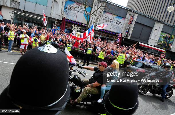 People gather before an EDL march at Centenary Square in Birmingham.