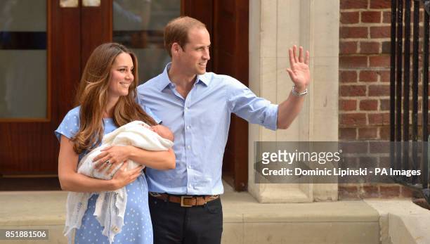 The Duke and Duchess of Cambridge leave the Lindo Wing of St Mary's Hospital in London, with their newborn son, Prince George of Cambridge.